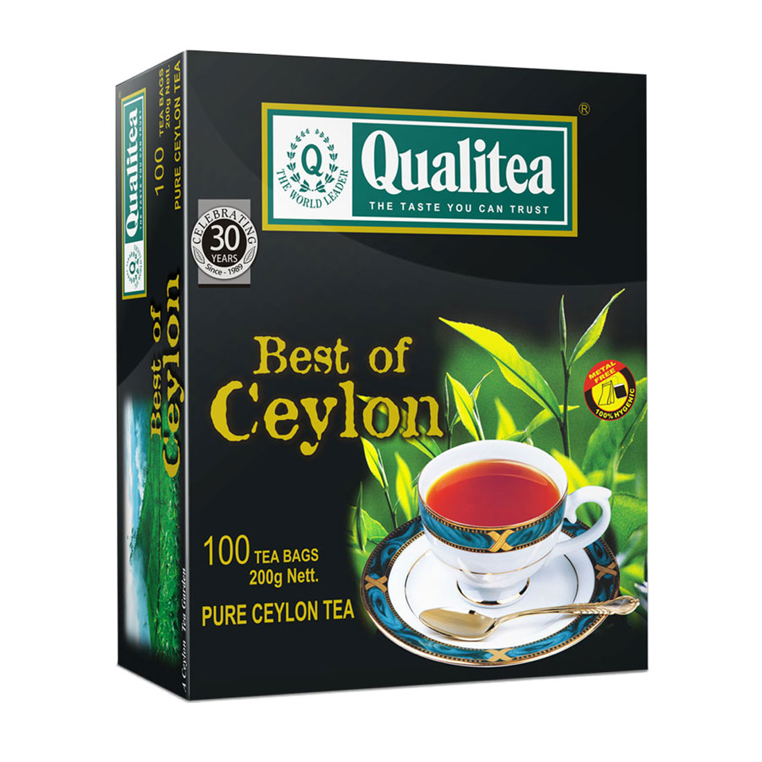 QUALITEA - Black Tea Best Of Ceylon String & Tag 100 Tea Bag Pack