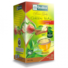 QUALITEA - All Natural Green Tea Cinnamon & Apple Flavoured 25 Tea Bag Pack