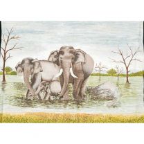 Cross Stitch Scenery of ‘Bathing Elephants’
