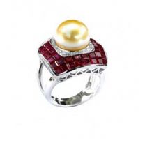 Invisible Set Ruby and Pearl Ring