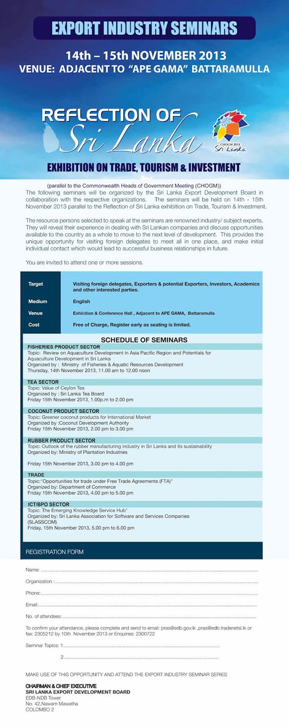 Reflection of Sri Lanka - Export Industry Seminars