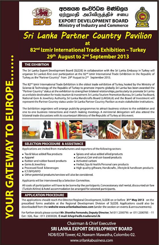 EXPORT DEVELOPMENT BOARD Ministry of Industry and Commerce Sri Lanka Partner Country Pavilion