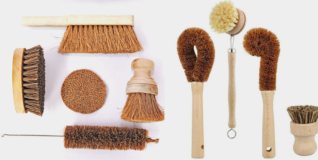 Coconut coir brooms and brushes