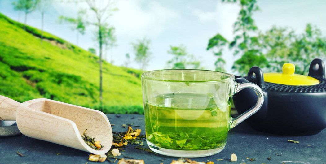Ceylon Green Tea in a glass cup