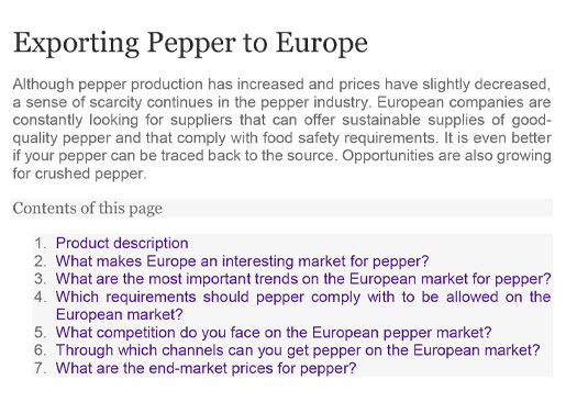 Exporting Pepper to Europe