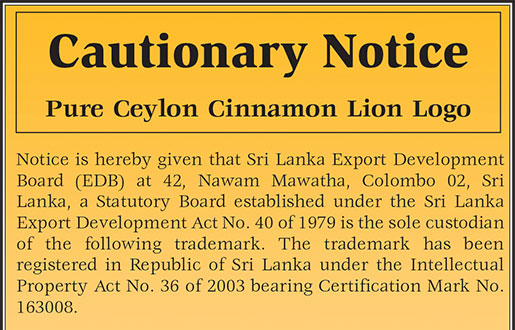 Cautionary Notice Pure Ceylon Cinnamon Lion Logo