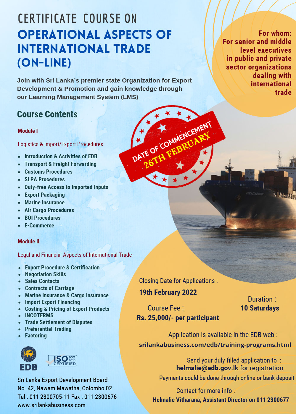 Course on Operational Aspects of International Trade