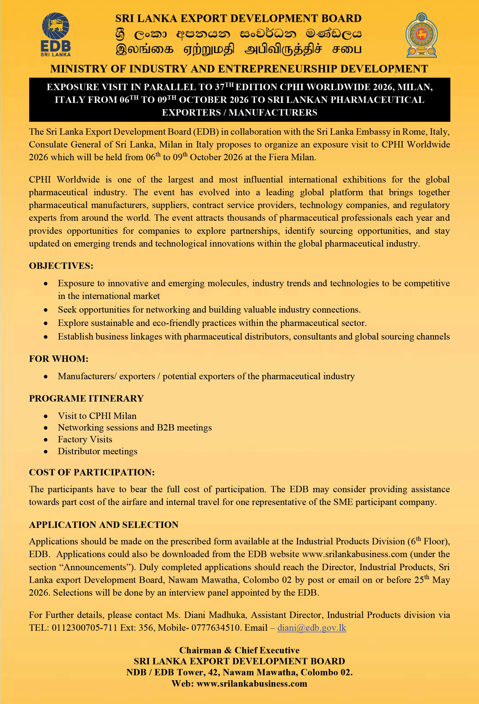 Exposure Visit in Parallel to 37ᵗʰ Edition CPHI Worldwide 2026