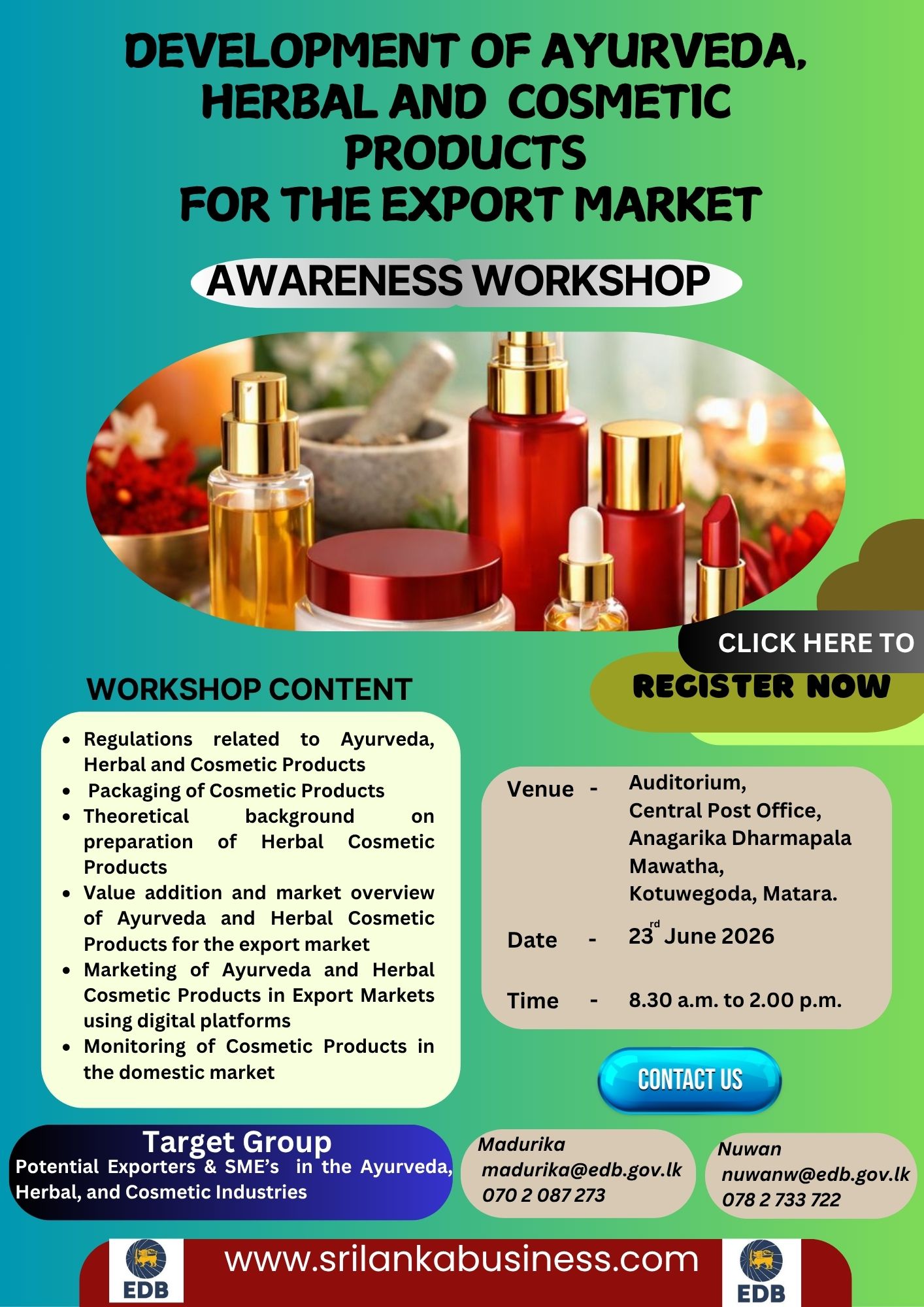Awareness Workshop on Development of Ayurveda and Herbal Cosmetic Products for Export Market - Mathara