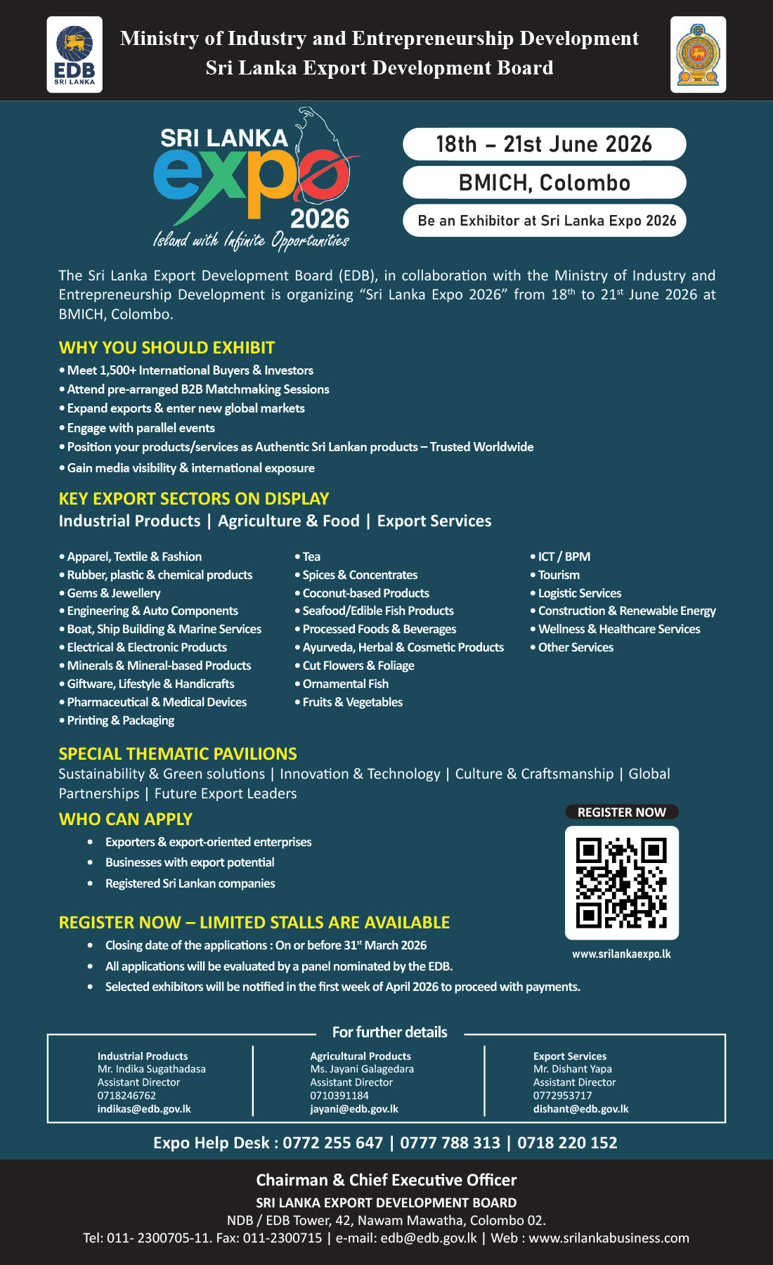 Sri Lanka Expo 2026 &ndash; Exhibitor Applications Now Open
