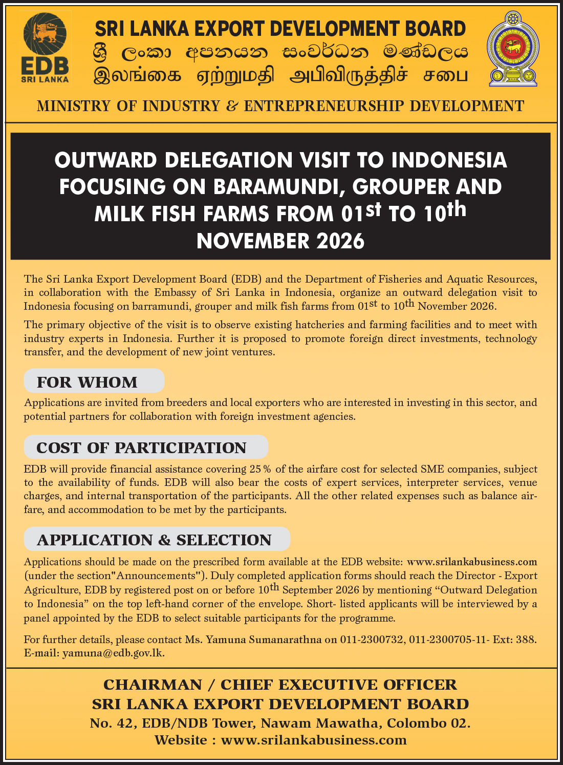 Outward Delegation Visit To Indonesia Focusing On Baramundi, Grouper And Milk Fish Farms