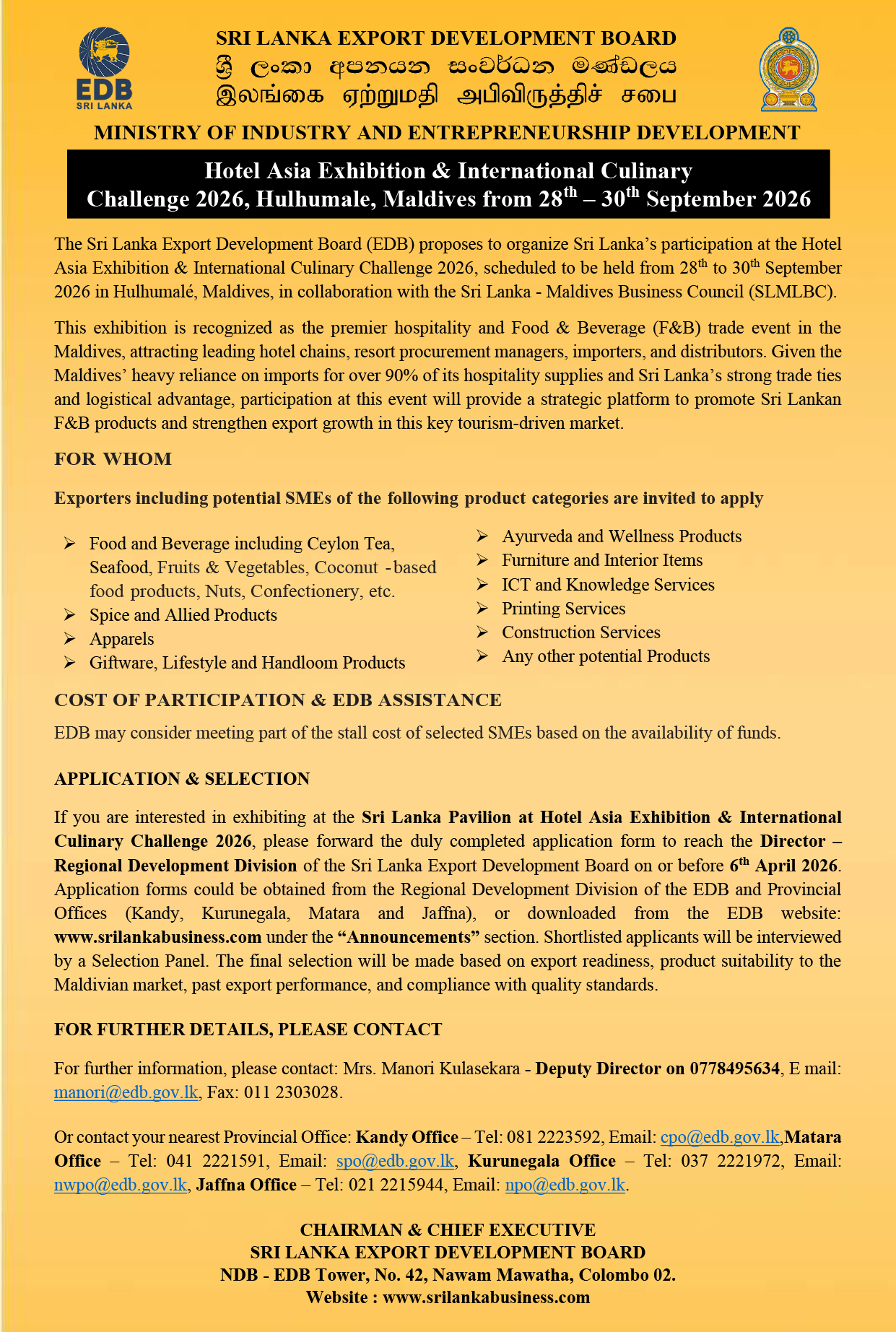 Hotel Asia Exhibition & International Culinary Challenge 2026, Hulhumale, Maldives