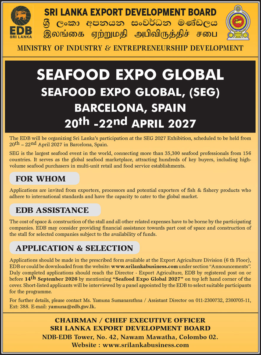 Sri Lanka's Participation at Seafood Global Expo 2027, Spain