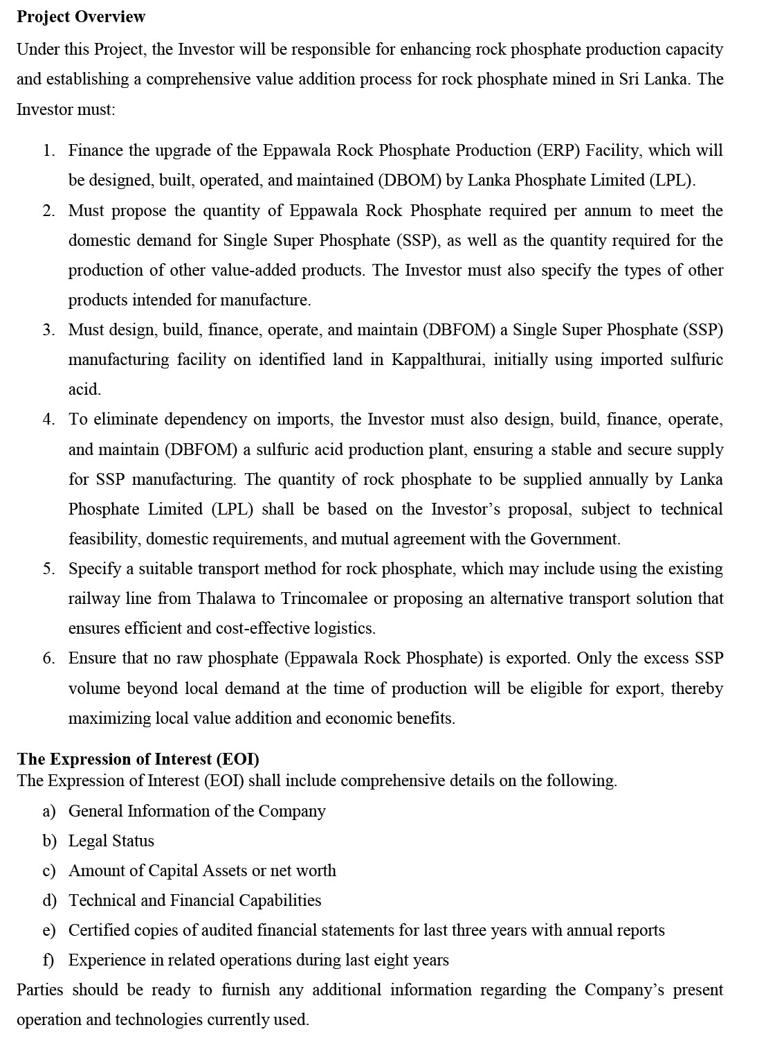 INVITATION FOR EXPRESSION OF INTEREST