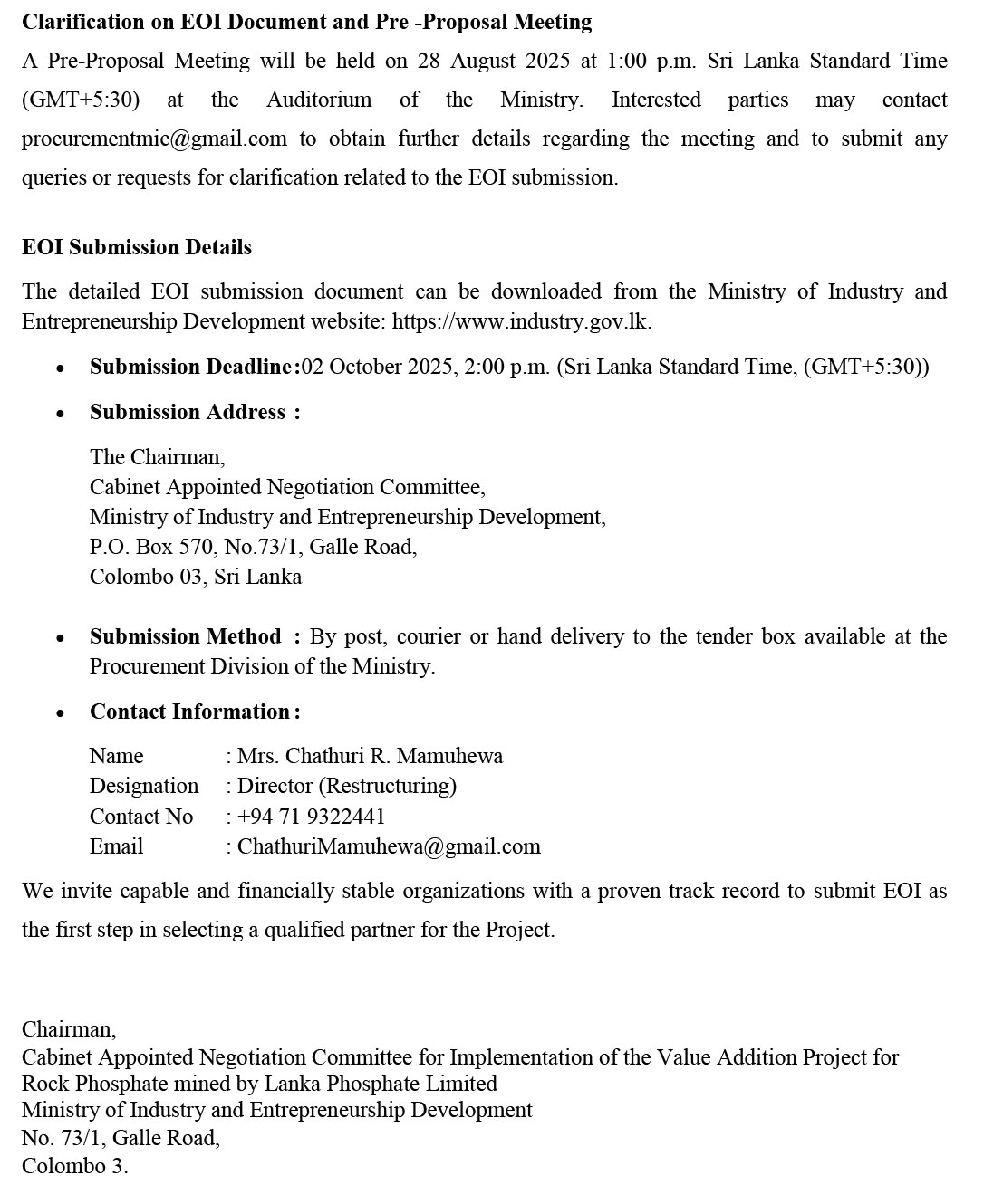INVITATION FOR EXPRESSION OF INTEREST